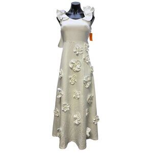 NWT Catchall Embellished White Maxi Dress With 3D Floral Details S